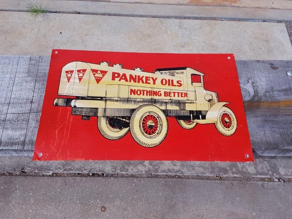 Origineel usa bord, tin sign van Pankey Oils nothing better, Ophalen of Verzenden, Gebruikt, Reclamebord