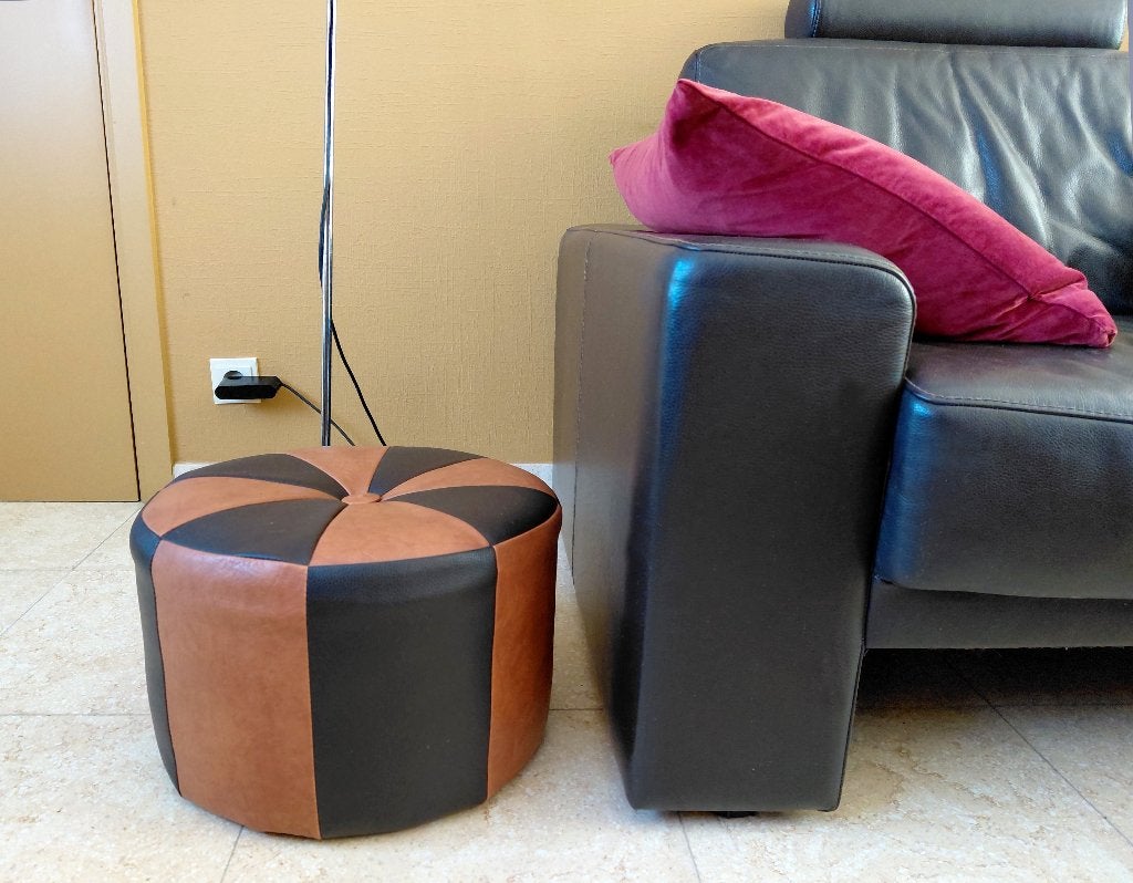 Joli pouf vintage en patchwork des années 70 !, Bois, Enlèvement ou Envoi, Rond, Comme neuf