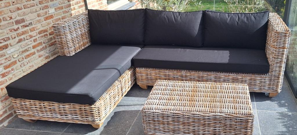 Splinternieuwe rotan lounge met bijzettafel., Ophalen, Rotan, Loungeset