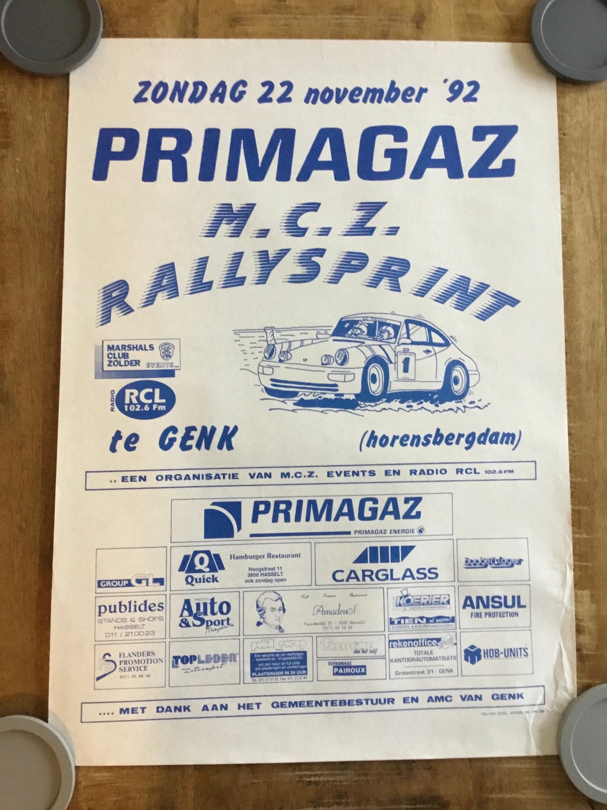 Affiche M.C.Z. Rallysprint genk 1992, Ophalen of Verzenden, Zo goed als nieuw