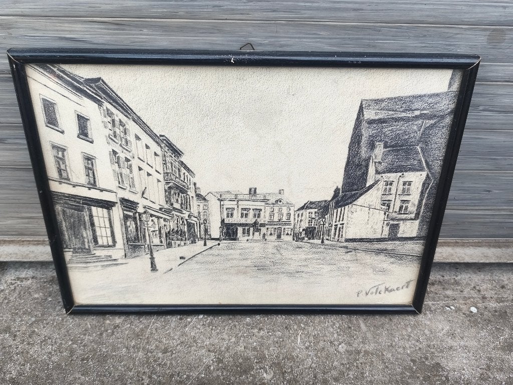 Dessin ruelle signe Piet volckaert, Antiquités & Art, Enlèvement ou Envoi