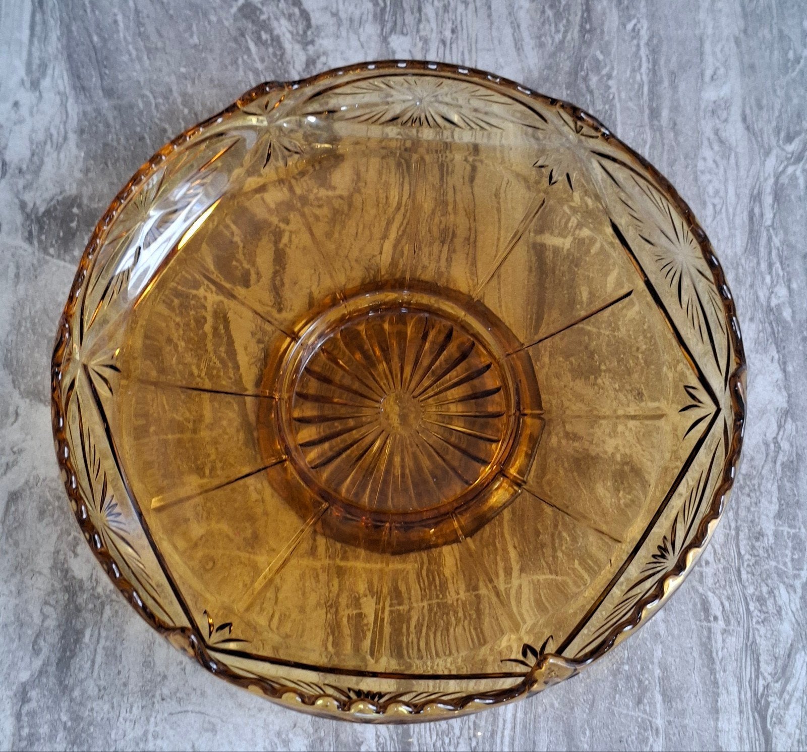 Grand plat ambré vintage, période entre deux guerres,, Ophalen, Zo goed als nieuw, Rond, Glas