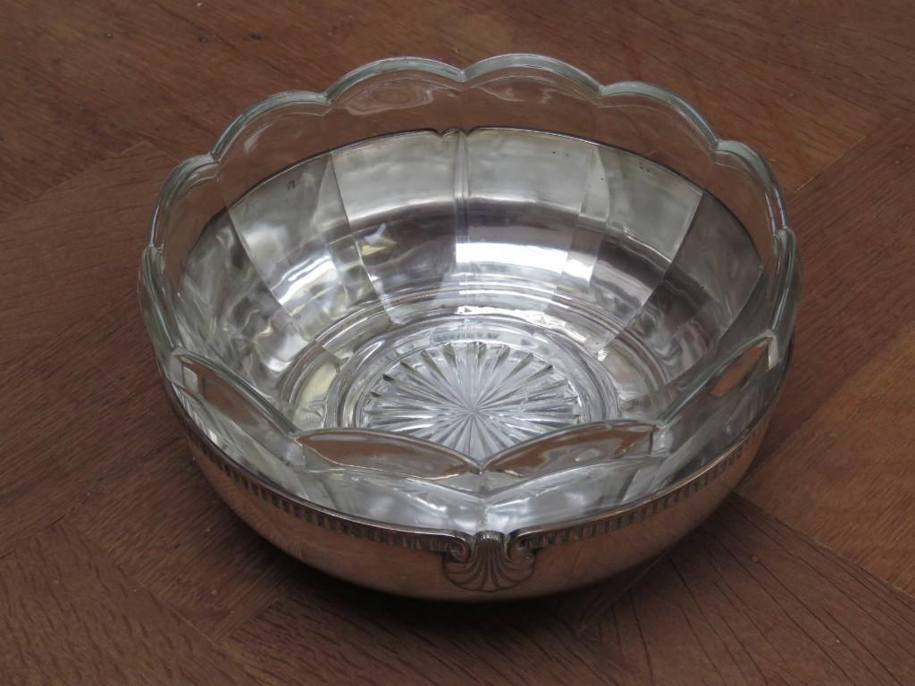 Dubbele schaal glas - zilver, Antiek en Kunst, Antiek | Zilver en Goud, Ophalen of Verzenden, Zilver
