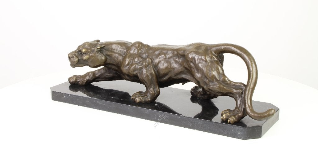 Impressionnante statue en bronze d'une panthère accroupie, Antiquités & Art, Enlèvement ou Envoi, Bronze