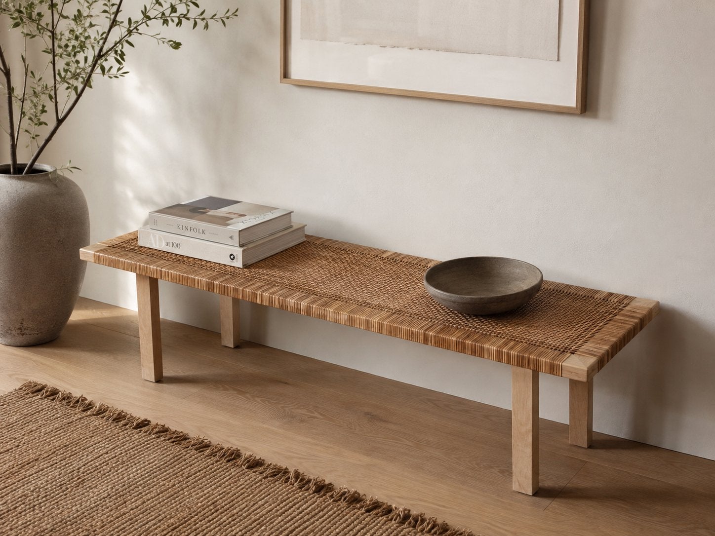 Design rotan bank naturel hout 160cm Scandinavisch/Japandi, Ophalen