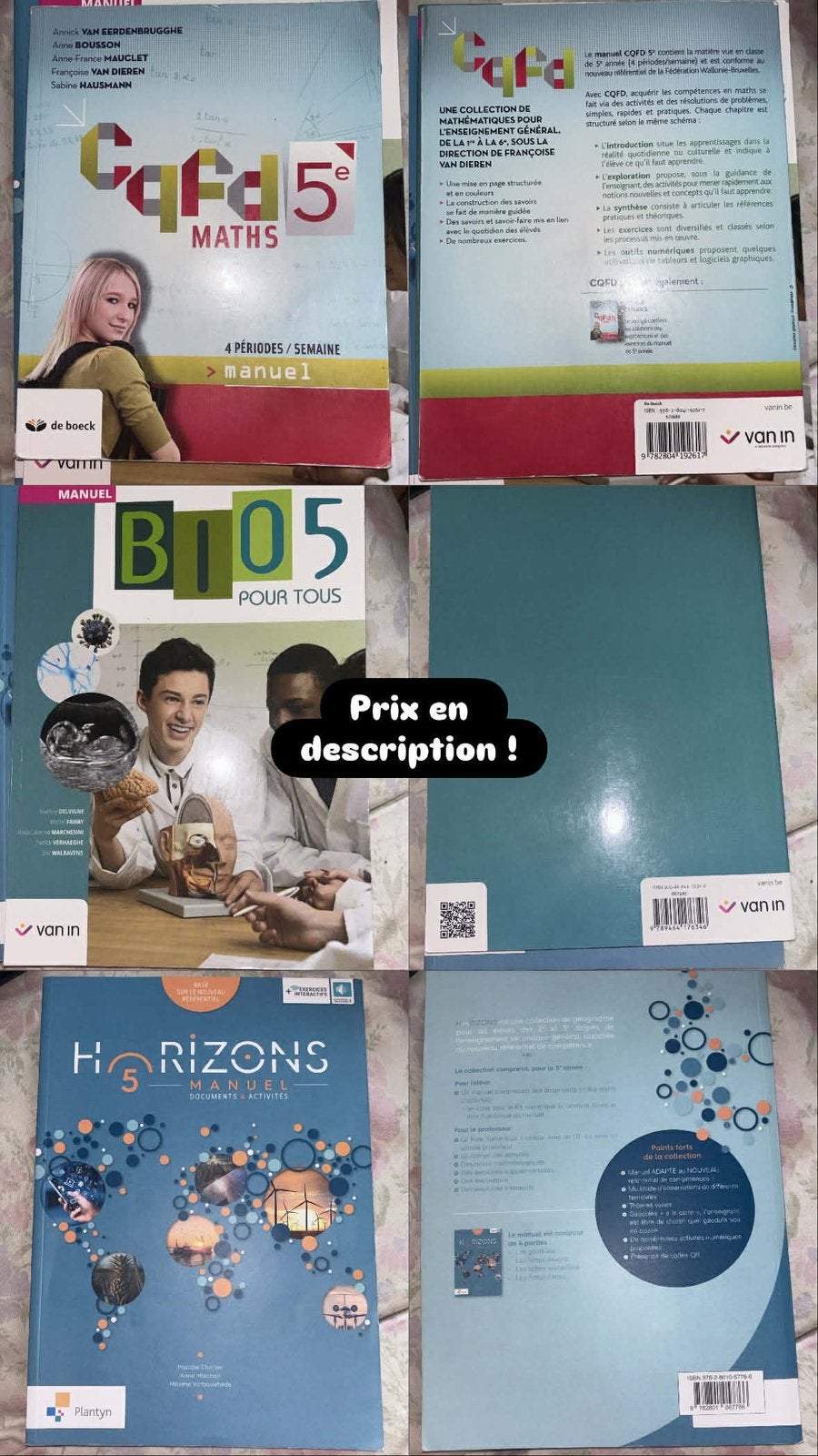 3 livres 5eme. Cqfd5e, bio5, horizons5., Livres, Enlèvement, Utilisé, Secondaire, Géographie