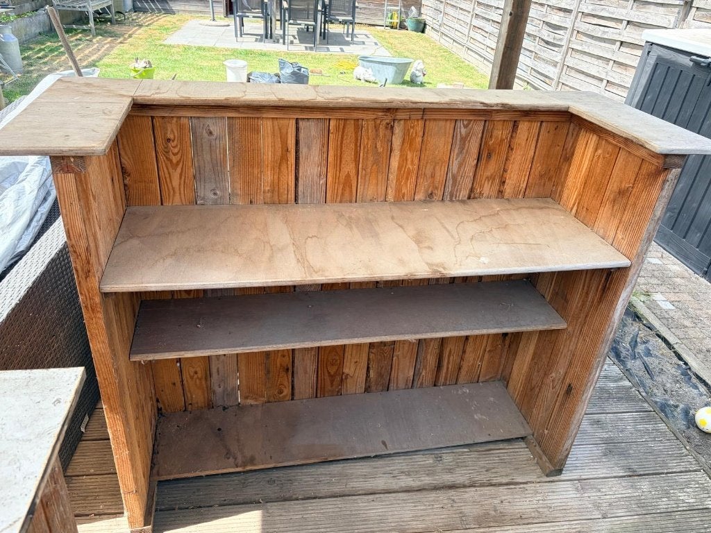 Mooie, zware houten toog met 2 bijpassende hoge stoelen, Huis en Inrichting, Ophalen, Gebruikt