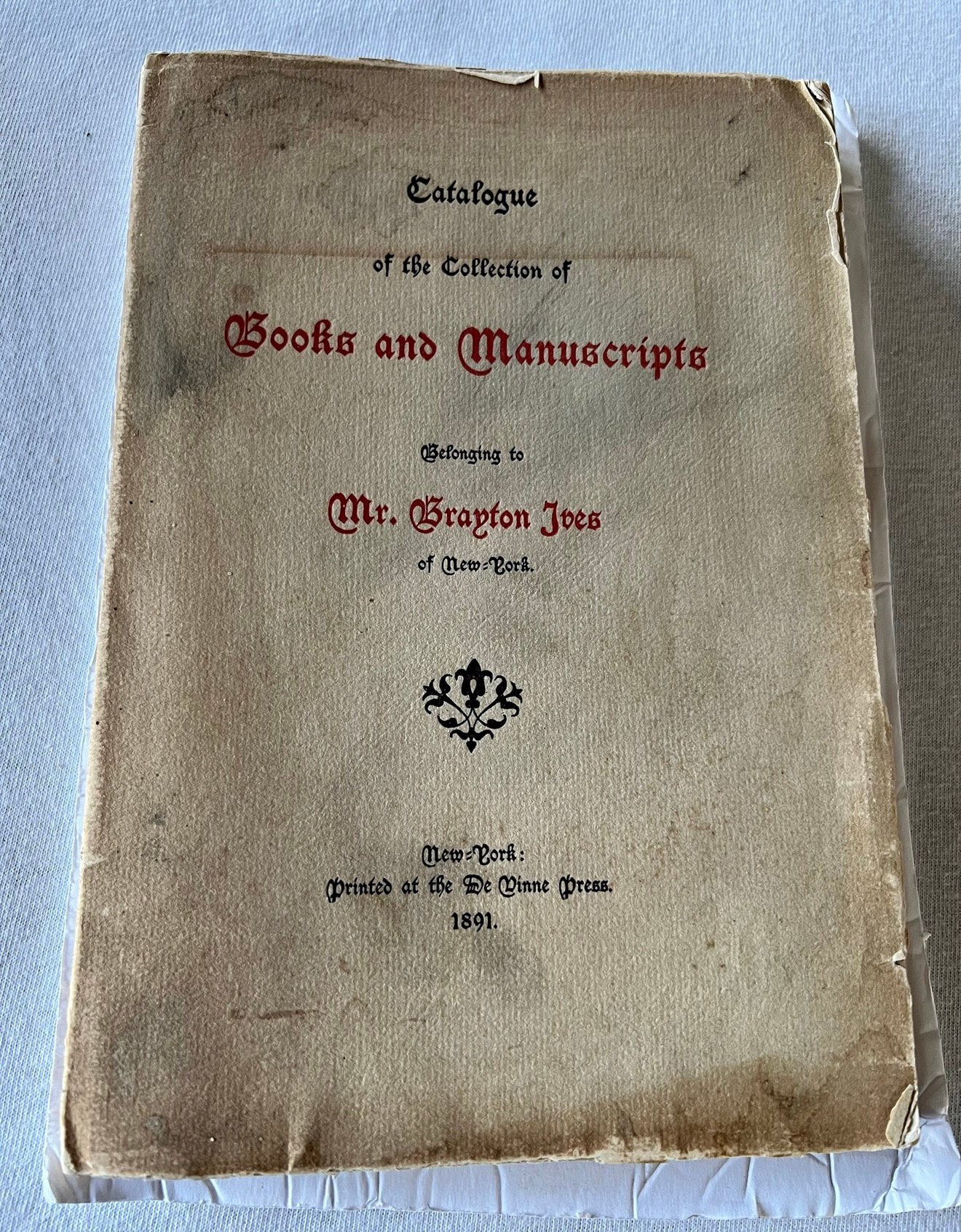 130 jaar oud CATALOGUE BOOKS Mr. Branton Joes new york 1891, Ophalen of Verzenden