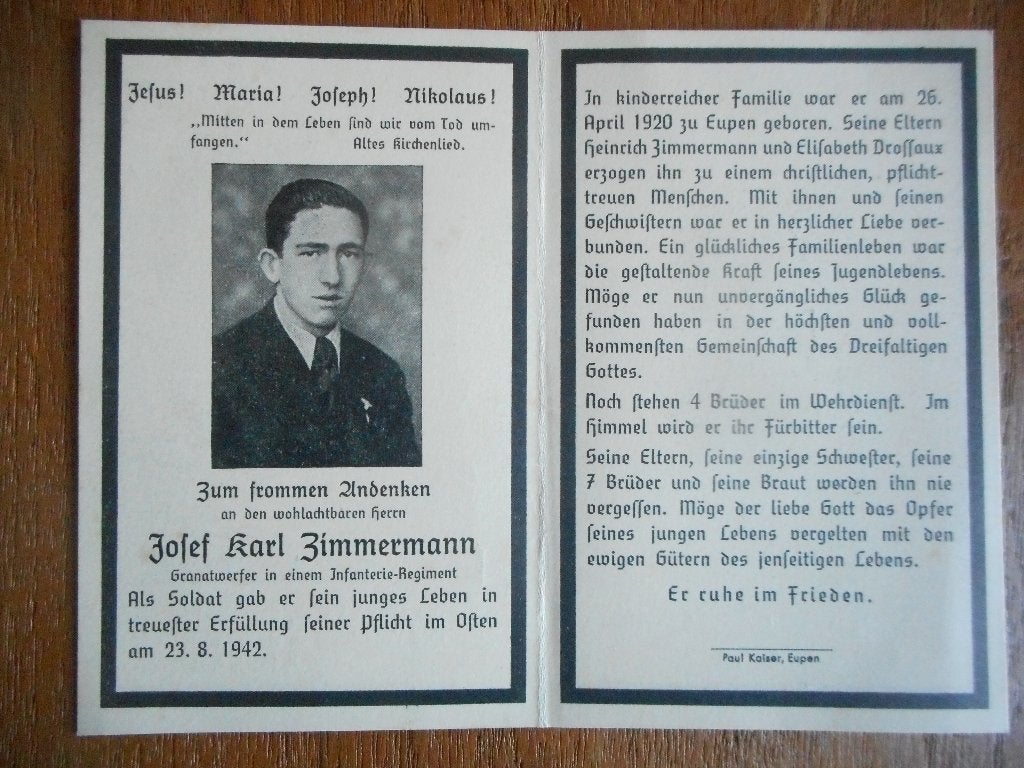 souvenir soldat Belge enrôlé armée Allemande EUPEN, Envoi