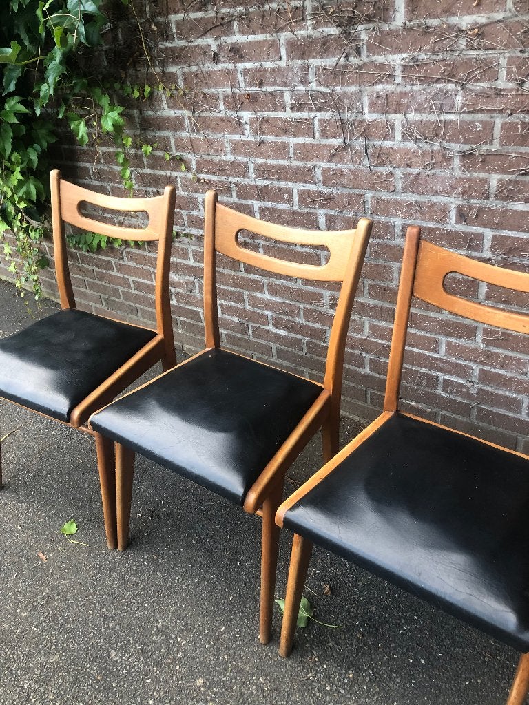 3 vintage midcentury Scandinavisch stoelen, Huis en Inrichting, Stoelen, Ophalen, Gebruikt, Hout, Drie