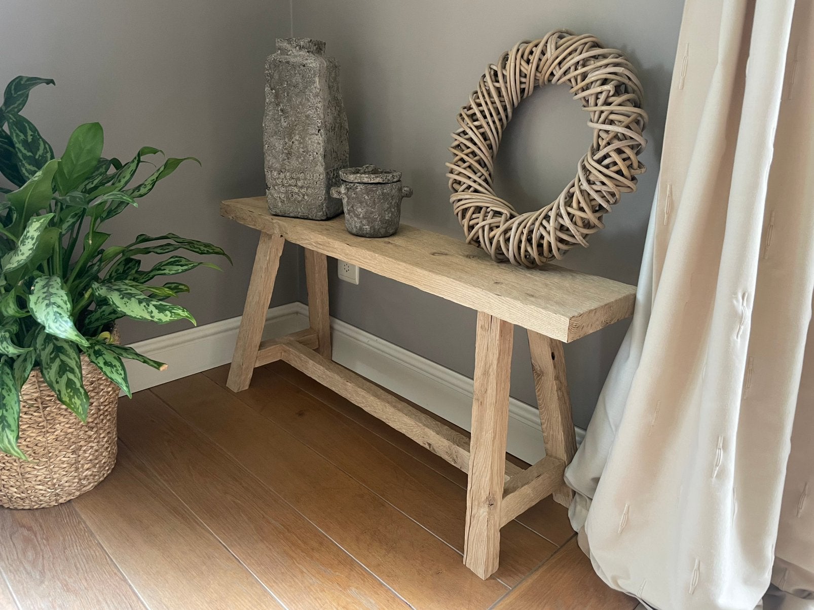 Handgemaakt bankje van massief eikenhout, Ophalen, Nieuw, Hout