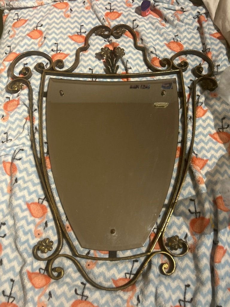 Antieke deknudt spiegel hollywood regency schildvorm, Antiek en Kunst, Ophalen, Overige vormen, 50 tot 100 cm, Minder dan 100 cm