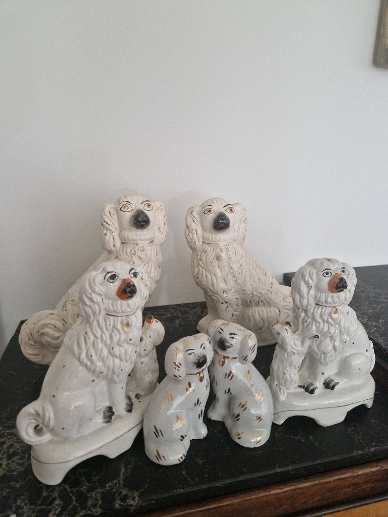 Antieke Staffordshire spaniels – collectie van 6 hondjes, Ophalen