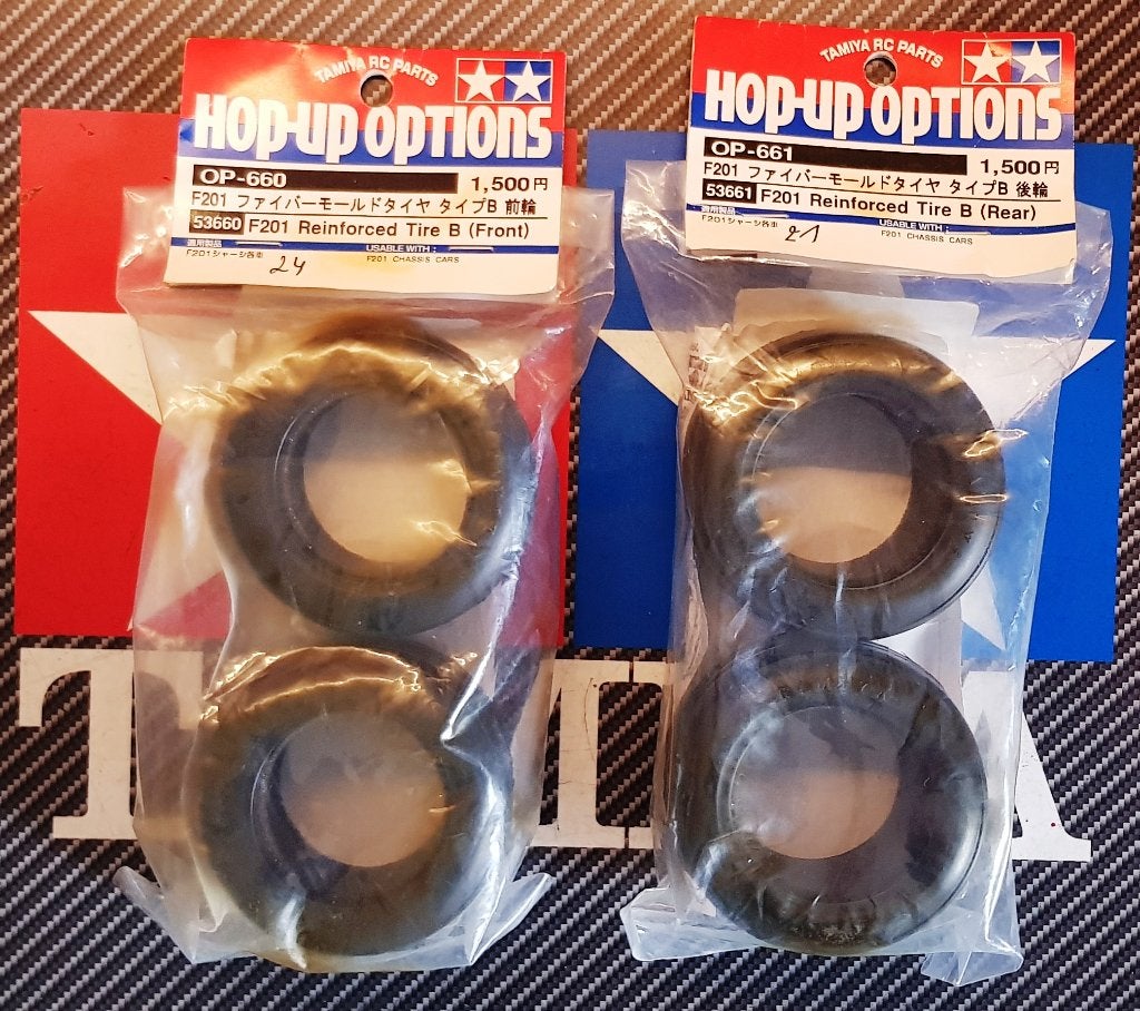Tamiya bandenset (F/R) voor de  F201 'Reinforced Tires (B), Elektro, Verzenden, Nieuw, Schaal 1:10