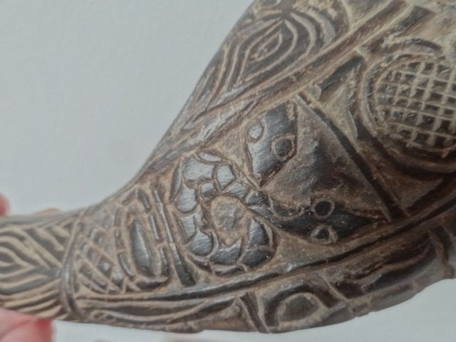 Bamum, corne de buffle, corne à boire cérémonielle, Cameroun, Antiquités & Art, Afrique, Matériau naturel, Envoi, Noir