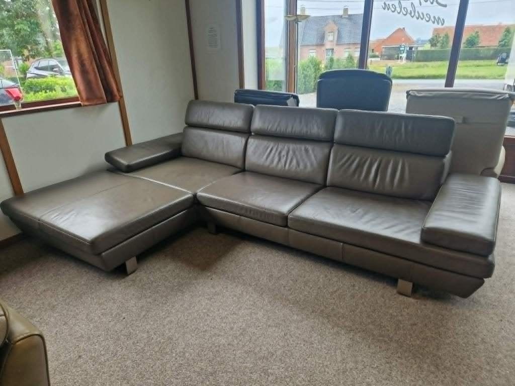 TAUPE BUFFELLEDEREN HOEKSALON AFM 310 X 190, Huis en Inrichting, Ophalen, Gebruikt, Leer