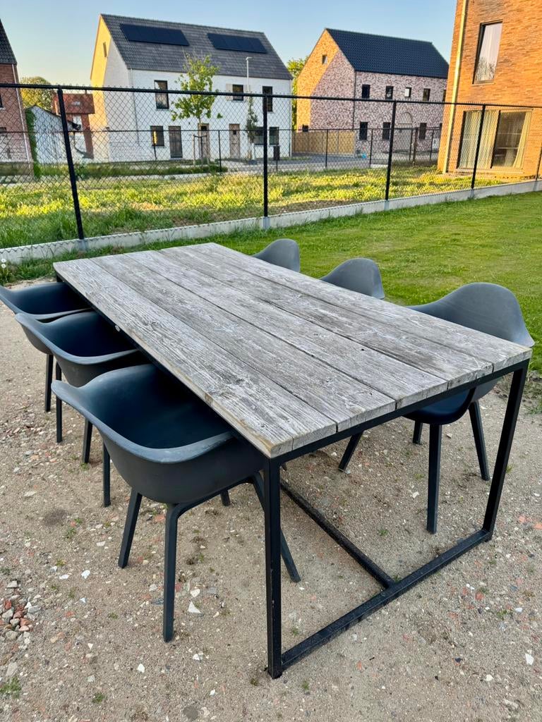 Tuintafel met 6 stoelen, Ophalen, Gebruikt, Rechthoekig, Hout