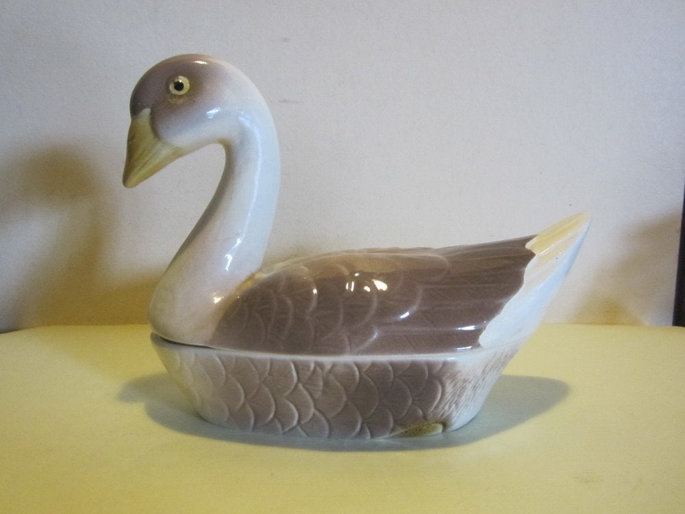 Vintage Michel CAUGANT zwaan terrine, patépot keramiek, Antiek en Kunst, Verzenden