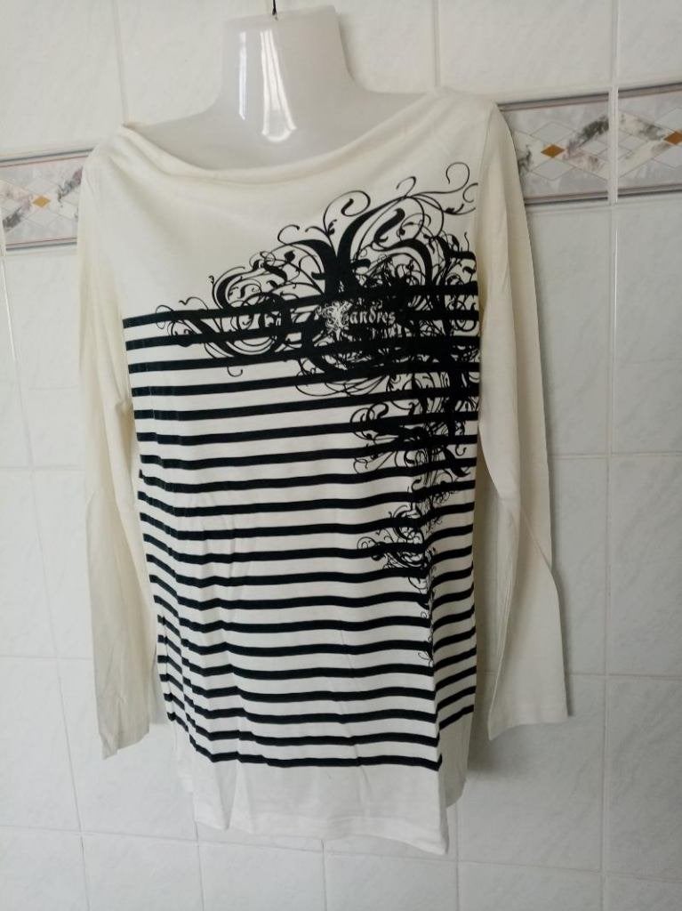 Xandres : ecru /zwart longsleeve boothals leuke t-shirt , M, Kleding | Dames, Maat 38/40 (M), Zwart, Ophalen of Verzenden, Zo goed als nieuw
