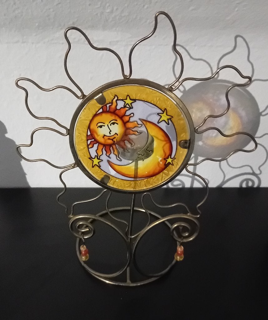 Theelicht houder met gekleurd glas zon en maan, Ophalen, Overige materialen, Overige kleuren, 25 tot 50 cm