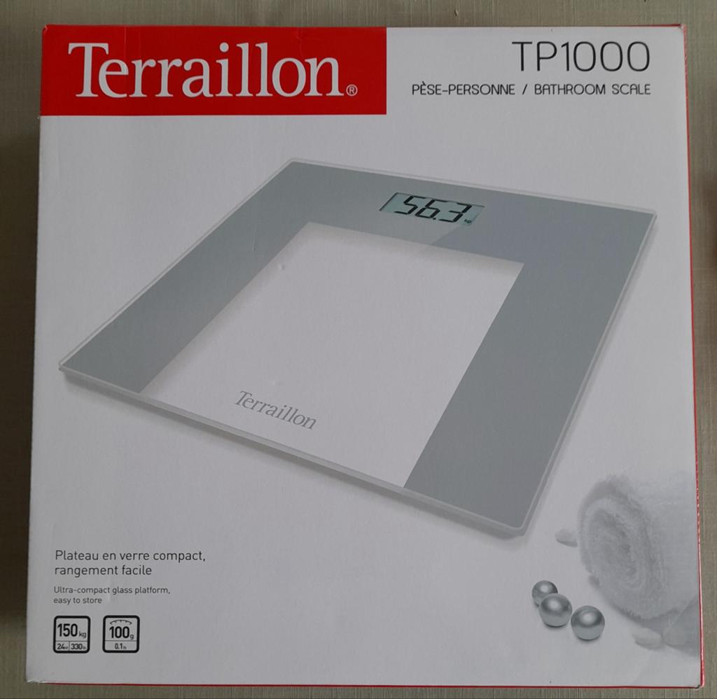 Terraillon badkamerweegschaal met groot scherm, ultradun ont, 1 tot 500 gram, Nieuw, 100 kg of meer, Ophalen of Verzenden