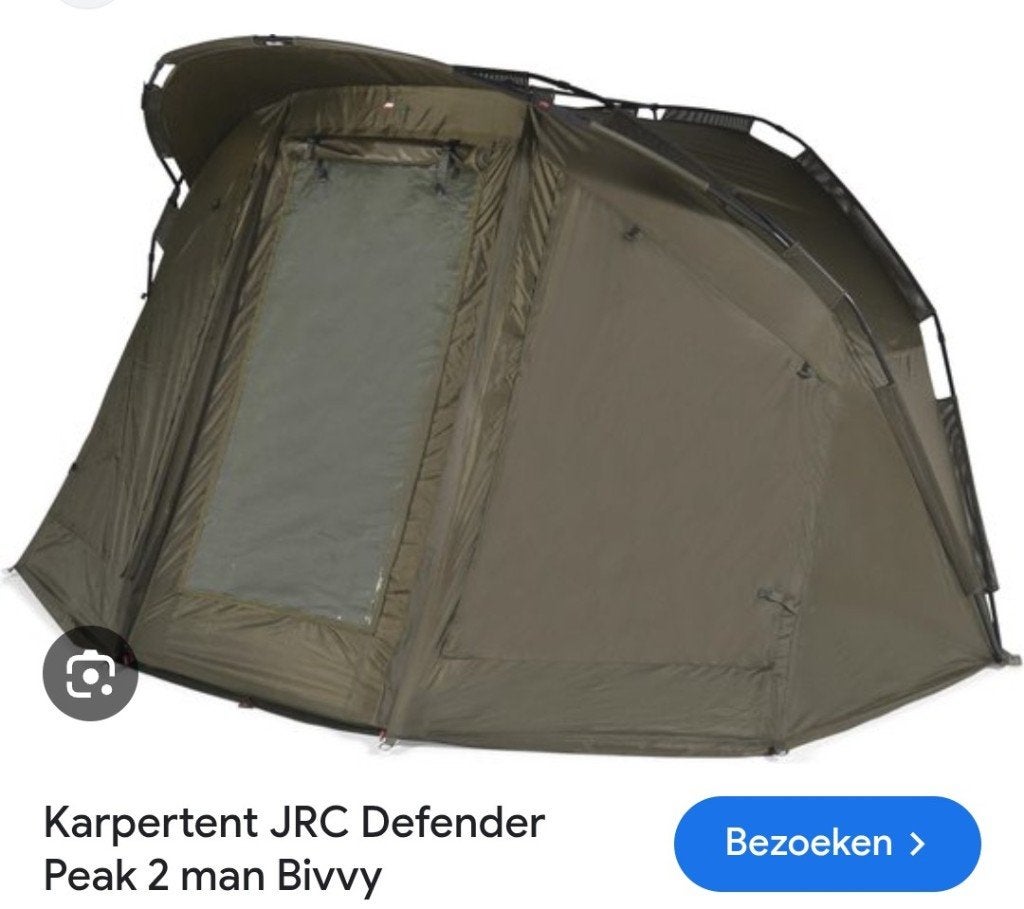 Jrc defender peak bivvy 2 man met wrap, Watersport en Boten, Hengelsport | Karpervissen, Ophalen, Zo goed als nieuw