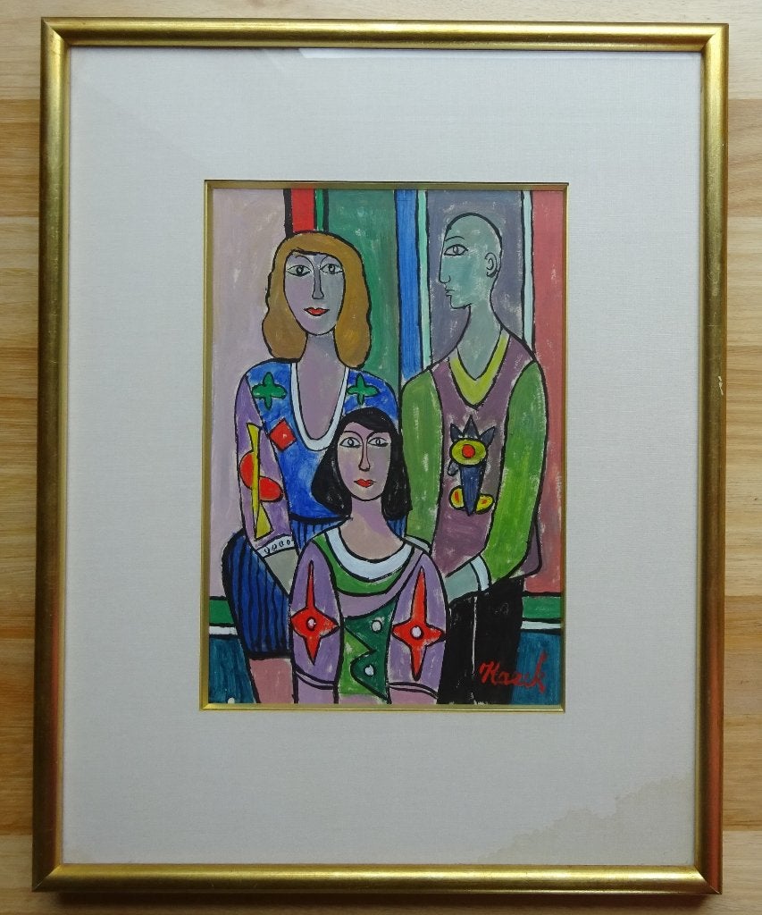 Rigobert Haeck, Drie figuren, gouache, 31 x 21 cm, Figuren, Ophalen of Verzenden, Achter glas, Overige materialen