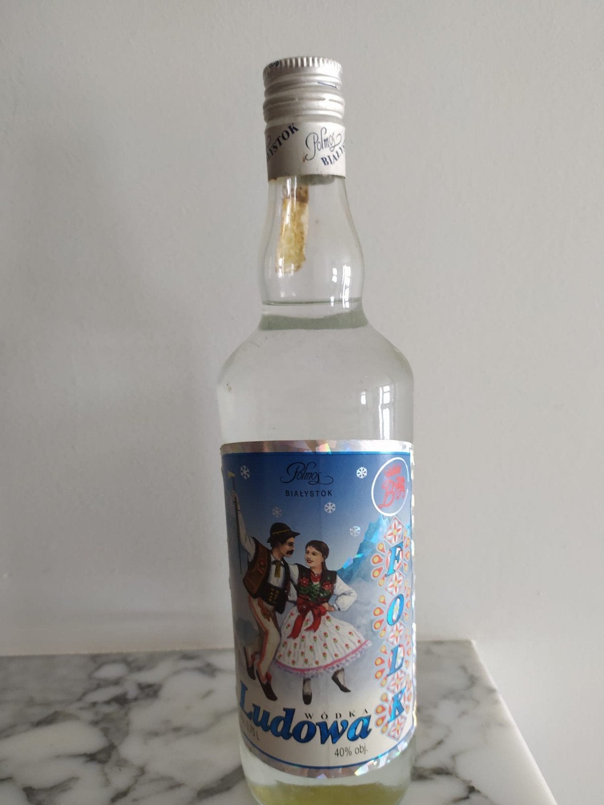 Vintage Poolse Wodka – Polmos Białystok Wódka Ludowa Czysta, Collections, Autres régions, Enlèvement ou Envoi, Pleine, Comme neuf