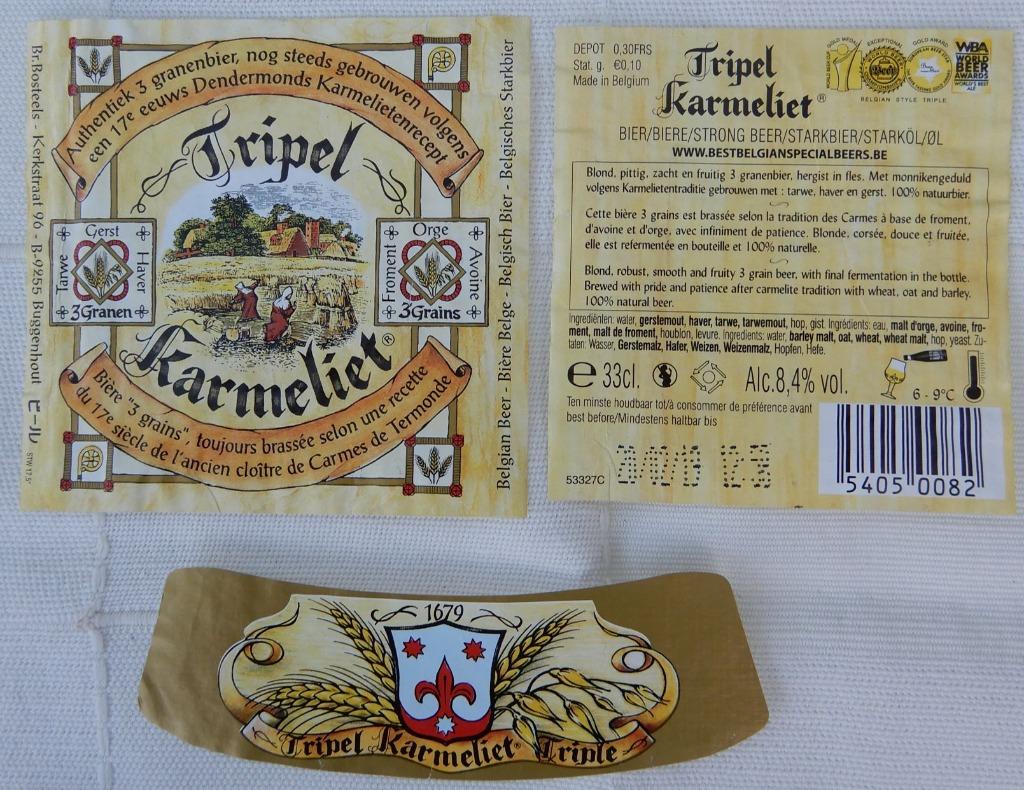 Bieretiket Tripel Karmeliet Brouwerij Bosteels (k4), Verzamelen, Ophalen of Verzenden, Gebruikt, Overige typen, Overige merken