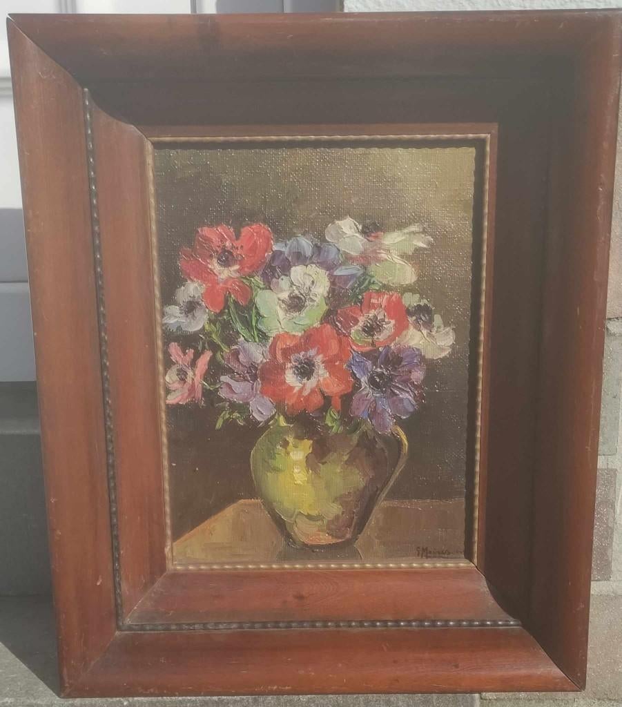 Huile sur toile fleur signe g meiresonne, Antiek en Kunst, Ophalen of Verzenden