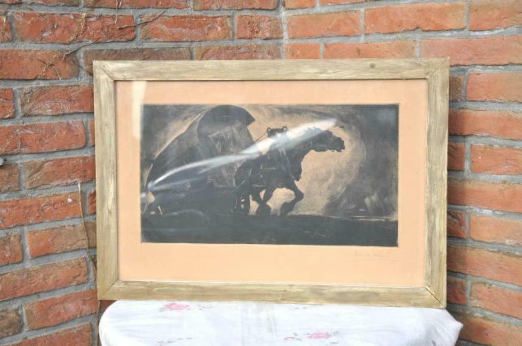 D gravure Marius Carion  la roulotte, Antiek en Kunst, Kunst | Etsen en Gravures, Ophalen of Verzenden