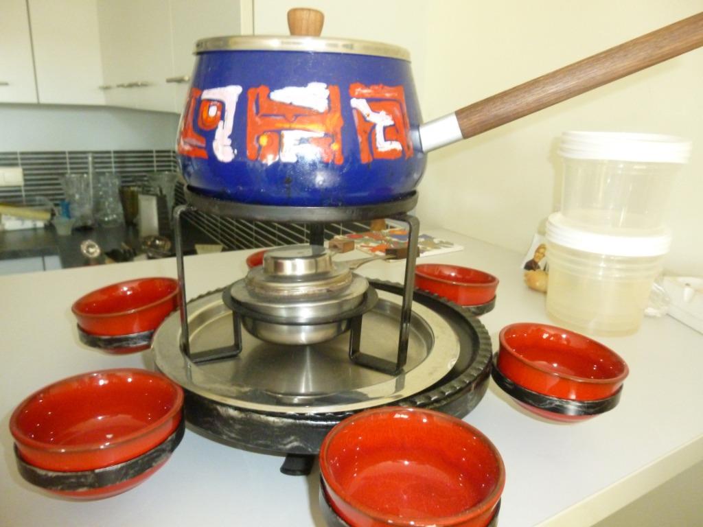 fonduestel vintage,§ sauspotjes, draaischijf, Enlèvement, Utilisé, Service à fondue