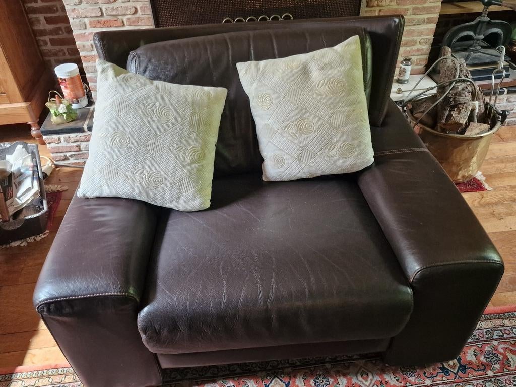 Lederen zetel fauteuil, Huis en Inrichting, Ophalen, Eenpersoons, Leer, Zo goed als nieuw