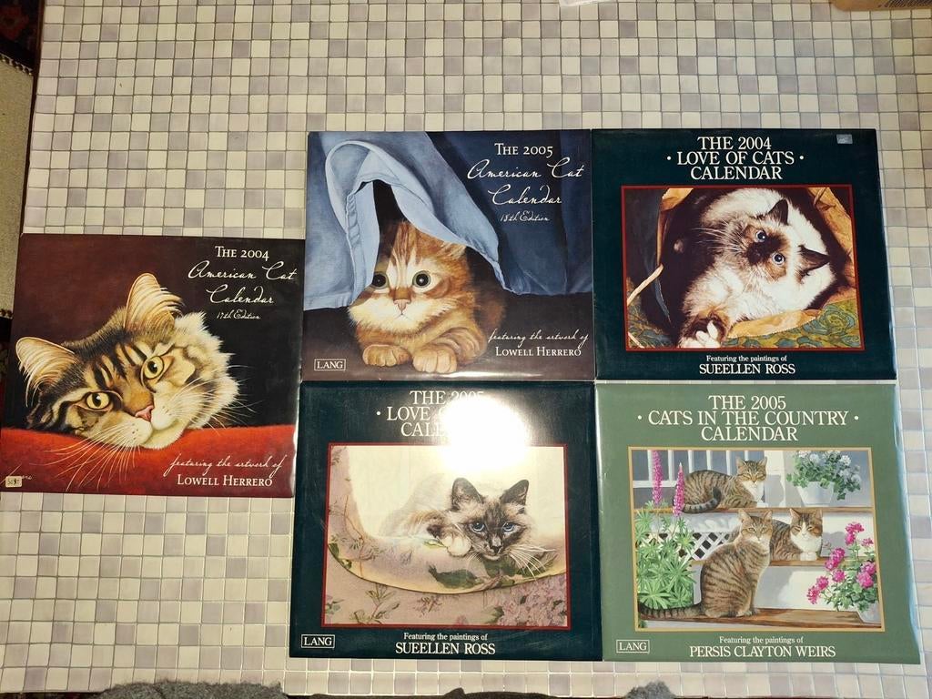 6 anciens calendriers 72posters 30/33cm(60chats/12oiseaux), Comme neuf