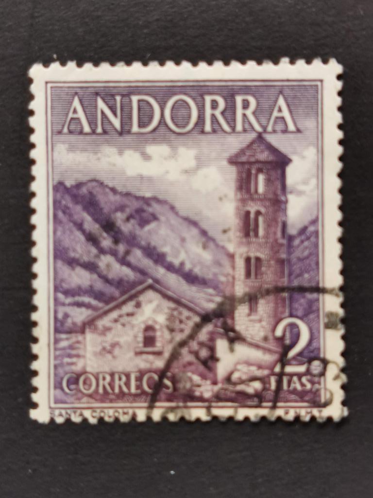 Spaans Andorra 1963 - kerk van Santa Coloma, Ophalen of Verzenden, Gestempeld