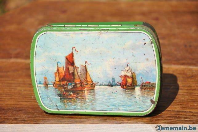 ancienne boite en fer pour fumeur decor bateau, Verzamelen, Ophalen of Verzenden, Gebruikt, Tabaksdoos of Verpakking