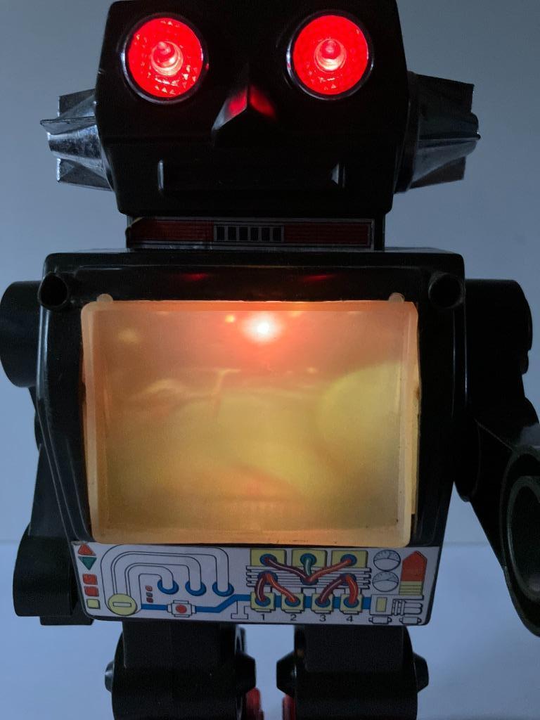Robot TV ancien à piles plastique noir style Horikawa, Enlèvement ou Envoi