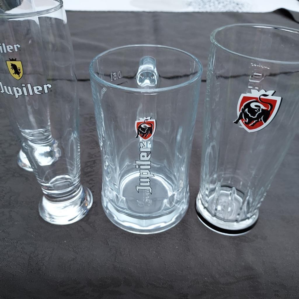 3 glazen Jupiler Flut 25cl, 0,5bierpul , Tauro 33cl , 50j, Ophalen, Gebruikt, Glas of Glazen, Jupiler