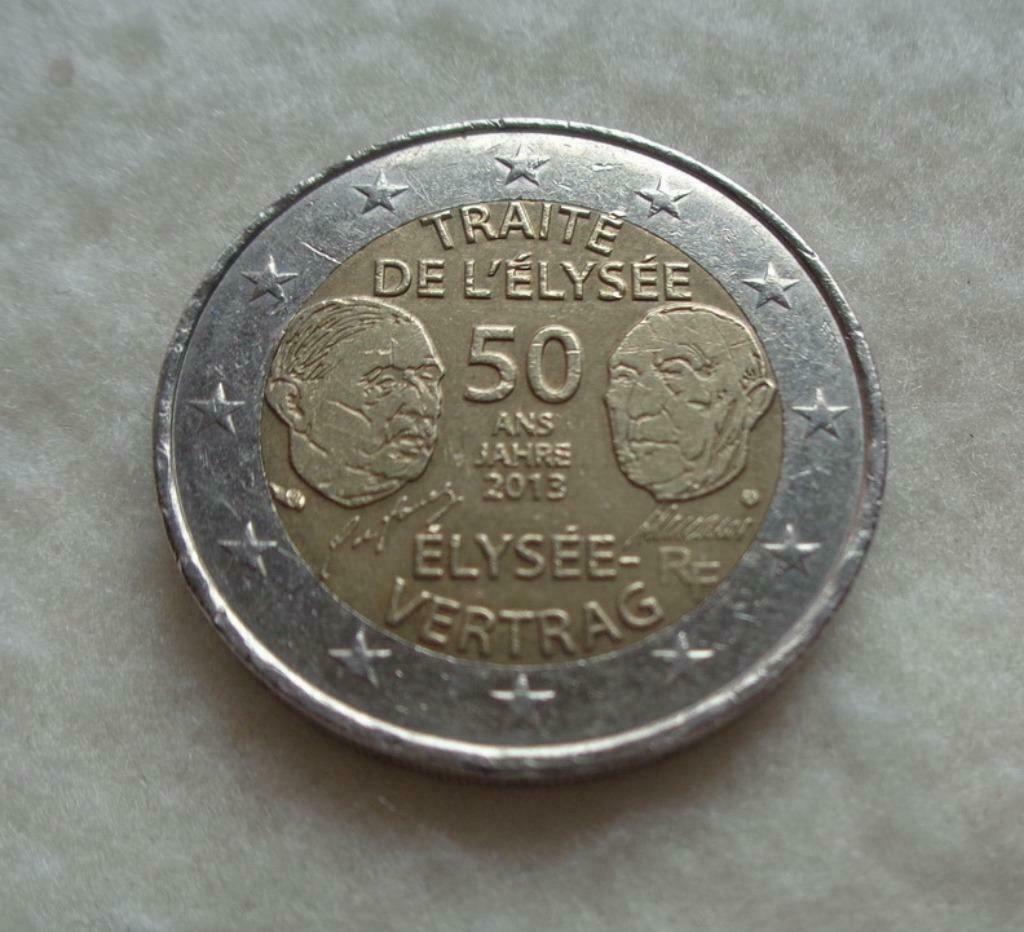 Pièce de 2 Euros Commémoratives "Traité de l'Élysée" 2013. 4, Postzegels en Munten, Munten | Europa | Euromunten, 2 euro, Duitsland