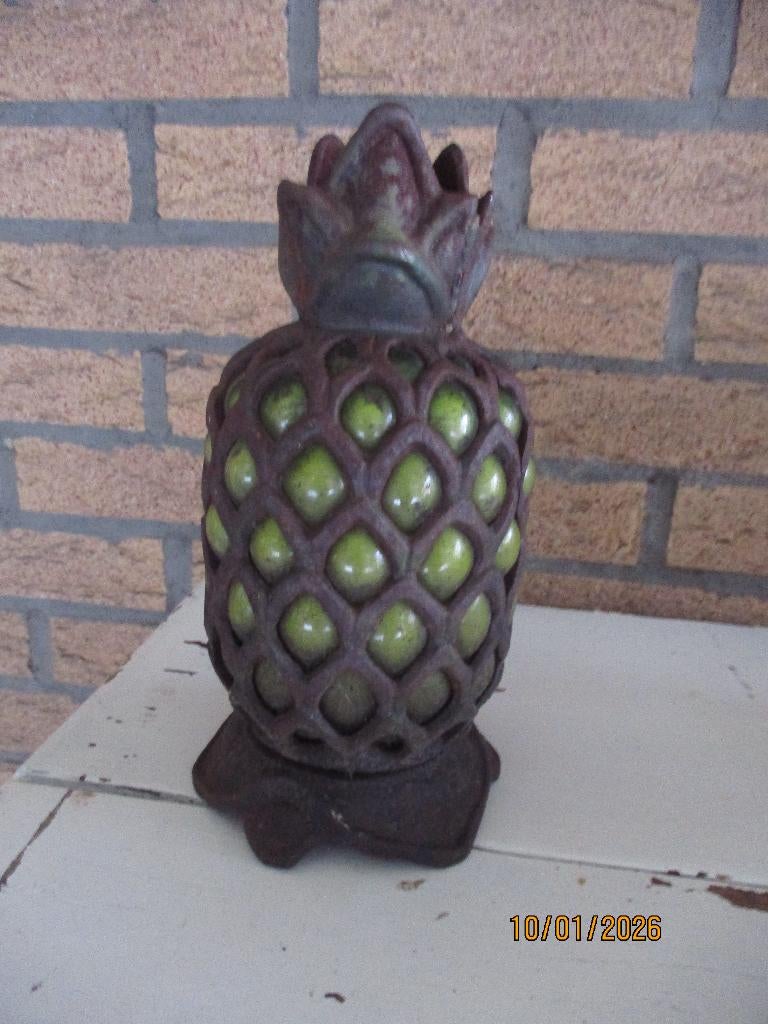 Gietijzeren lamp met glazen binnenkan, Antiek en Kunst, Ophalen of Verzenden