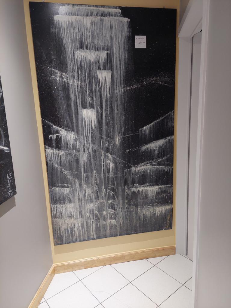 PEINTURE SUR PANNEAU - CASCADE - 180 X 120 CM - signée, Enlèvement
