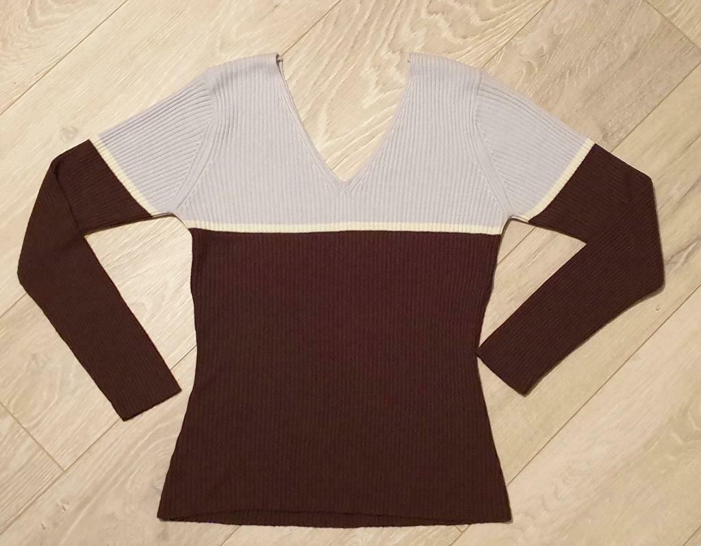 Trui met V-hals (lila / creme / pruim), Kleding | Dames, Truien en Vesten, Ophalen of Verzenden, Gedragen, Maat 36 (S), Paars