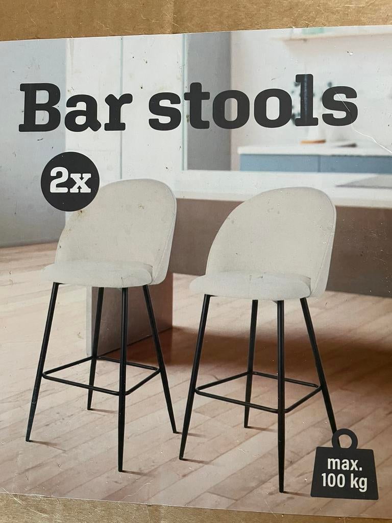 Tabourets de bar assise tissu beige et pied en metal noir, Maison & Meubles, Tabourets de bar, Avec repose-pieds, 4 tabourets