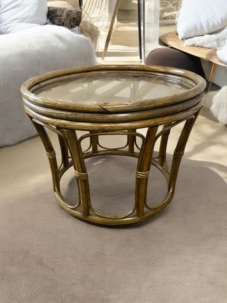 rotin rond vintage - table d'appoint/table basse en osier, Maison & Meubles, Enlèvement ou Envoi