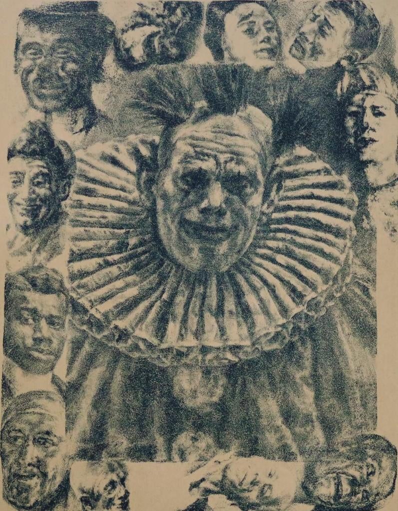 Jos Verdegem Litho 3 Clown, Antiek en Kunst, Ophalen