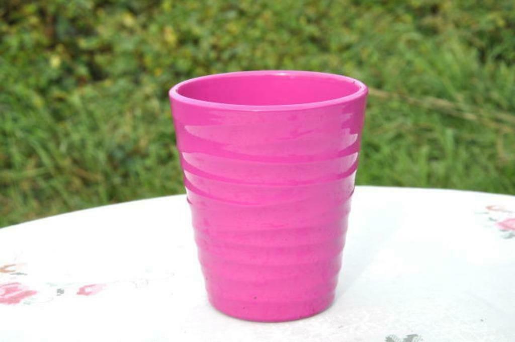 §  cache pot fuchsia en faience, Enlèvement ou Envoi, Moins de 25 cm, Rond, Utilisé
