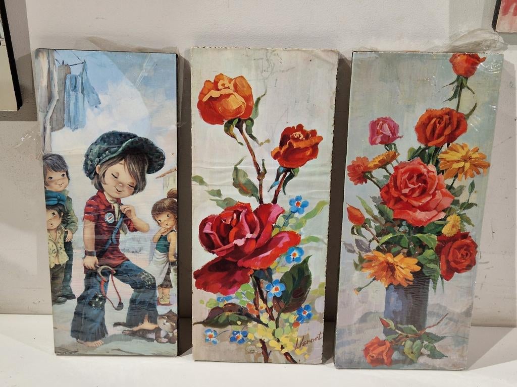 Set van 3 retro wanddecoratie,  jaren 60 70 . 33cm hoog, Ophalen of Verzenden, Huis en Inrichting