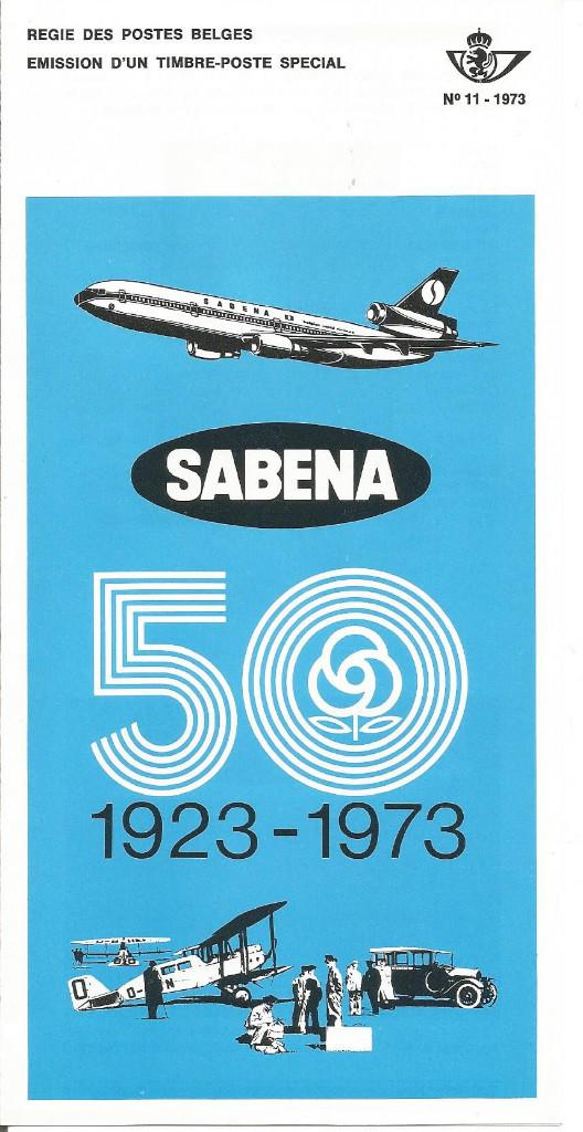 FDC 11/1973 20-05-73 - Cinquantenaire de la SABENA 8 Fr (FR), Postzegels en Munten, Postzegels | Europa | België, Luchtvaart, Met stempel