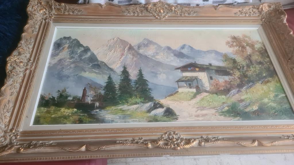 Grote klassieke schilderij, getekend, Ophalen