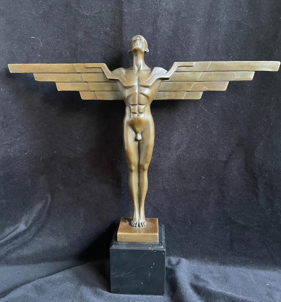 Bronzen art deco Icarus,gesigneerd/stempel 44cm! groot brons, Antiek en Kunst, Ophalen of Verzenden